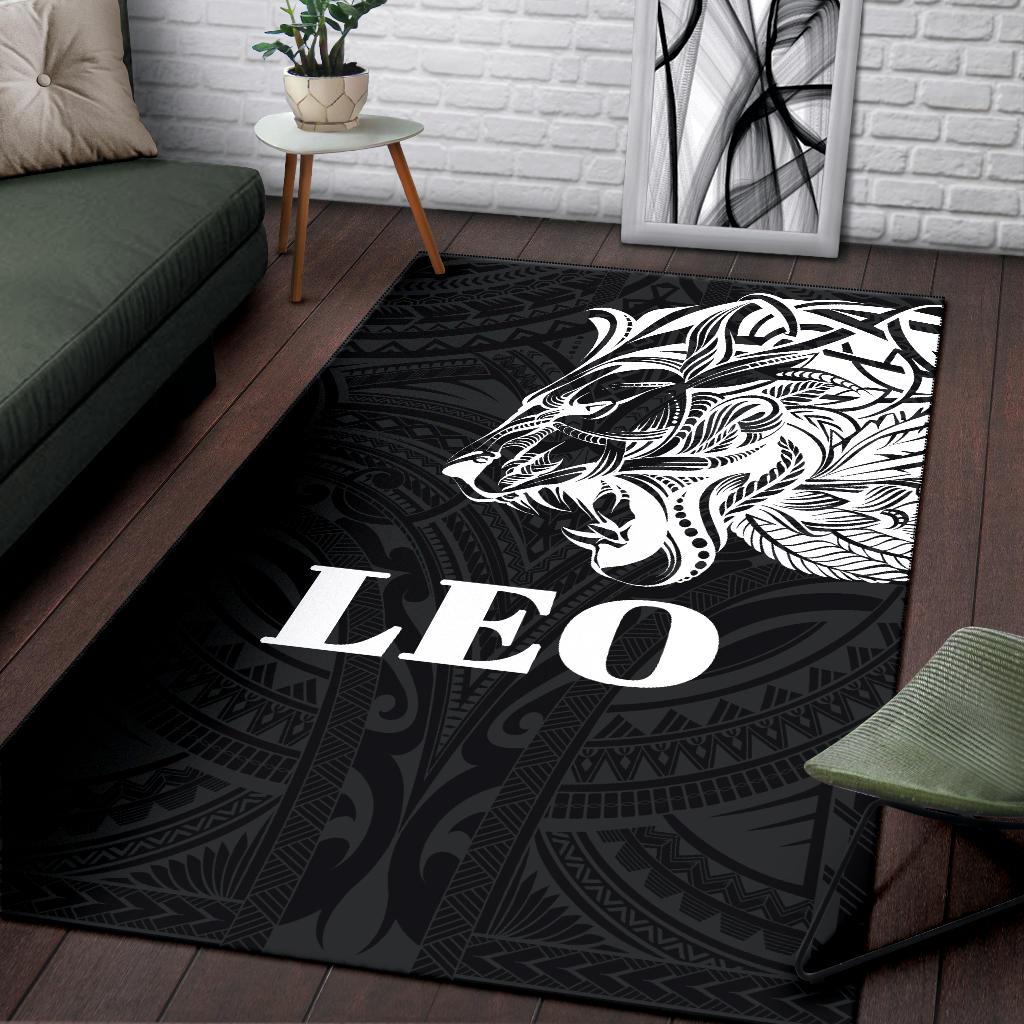 Sun In Leo Zodiac Area Rug Polynesian Tattoo Simple - White - Vibe Hoodie Shop