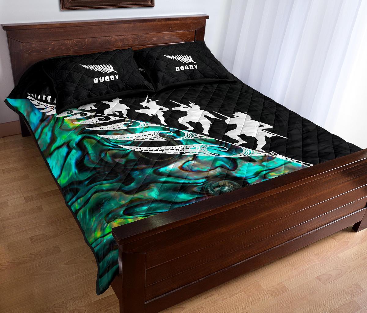 New Zealand Quilt Bed Set, Rugby Haka Fern Paua Shell Quilt And Pillow Cover - Vibe Hoodie Shop