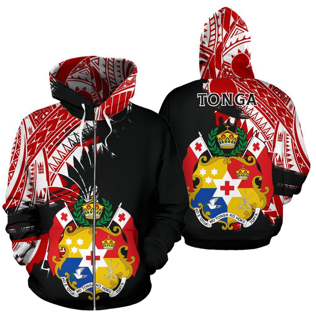 Tonga Coat Of Arms All Over Zip Hoodie Red - Vibe Hoodie Shop