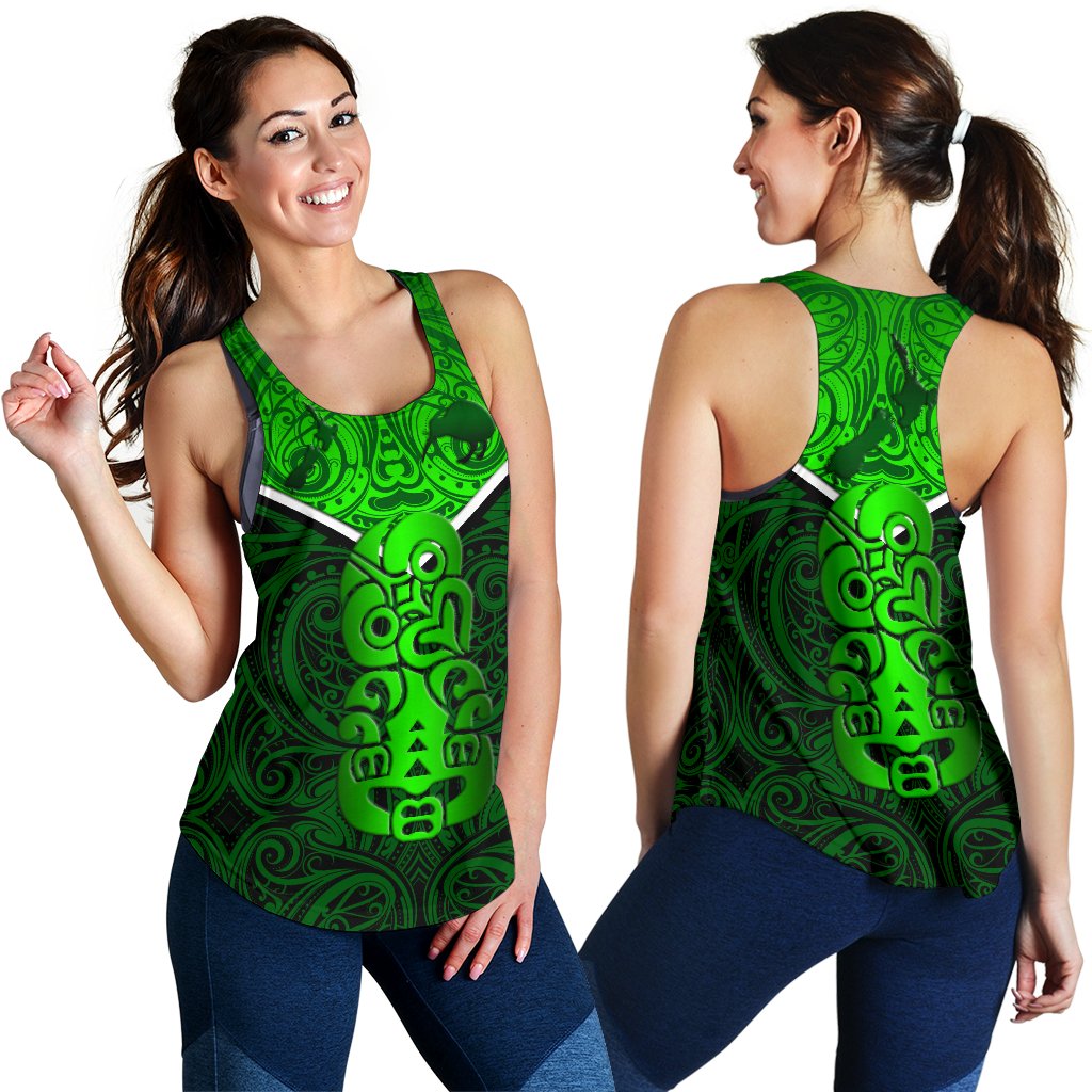 New Zealand Maori Rugby Women Racerback Tank Pride Version - Green - Vibe Hoodie Shop
