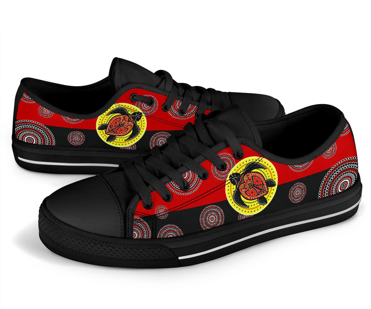 Canvas Shoes - Aboriginal Dot Painting Shoes Turtle - Low Top - Vibe Hoodie Shop