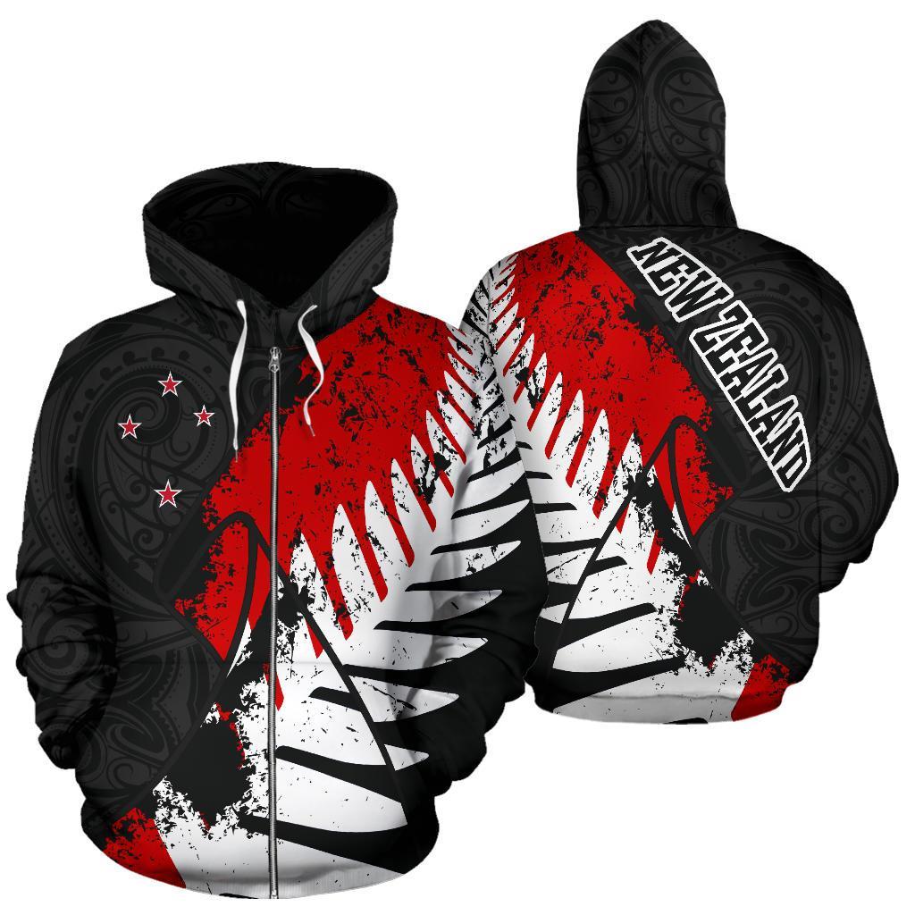 New Zealand Maori Zip Hoodie, Silver Fern Flag Full Zip Hoodie - Vibe Hoodie Shop