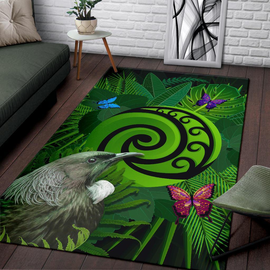 New Zealand Area Rug Koru Fern Mix Tui Bird - Tropical Floral - Vibe Hoodie Shop