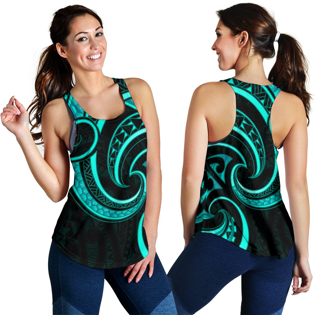 New Zealand Maori Mangopare Women Racerback Tank Polynesian - Turquoise - Vibe Hoodie Shop