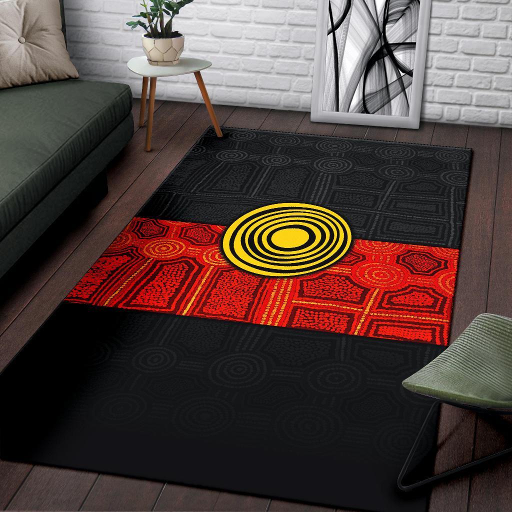 Vibe Hoodie Aboriginal Area Rug - Aussie Indigenous Flag - RLT20 - Vibe Hoodie Shop