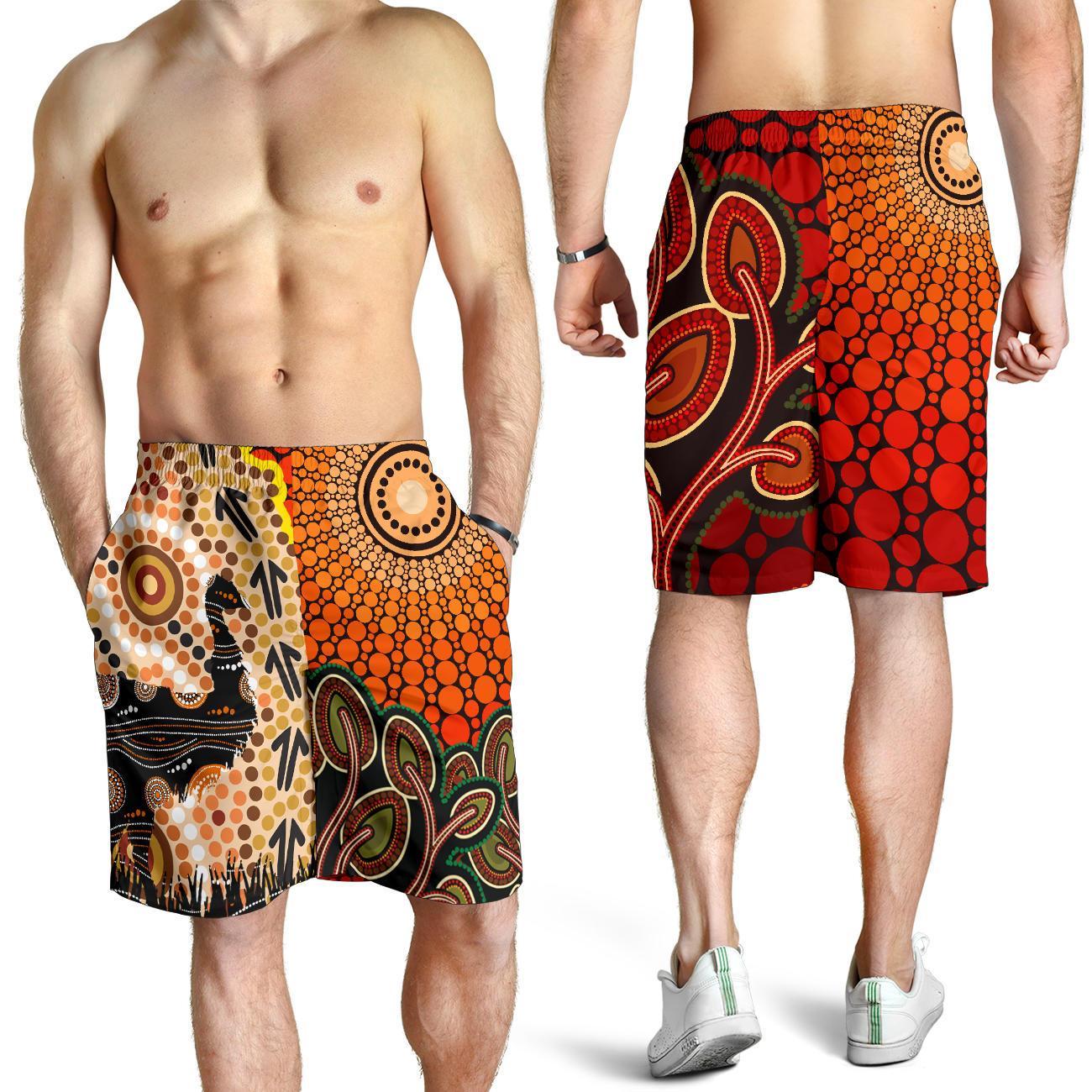 Men Short - Australian Aboriginal Sun and Emu - Vibe Hoodie Shop