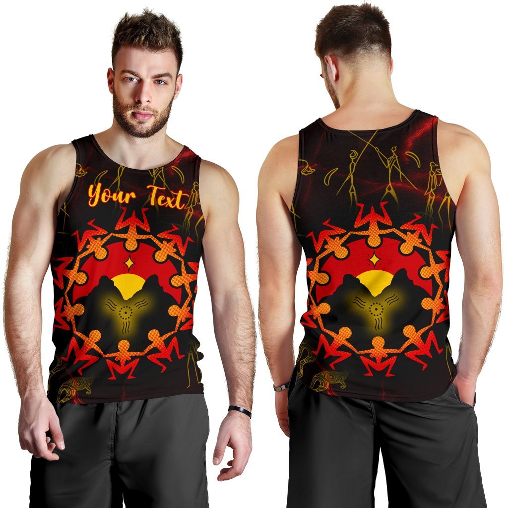 Custom Aboriginal Men's Tank Top - Australia Map and Indigenous Flag - Vibe Hoodie Shop