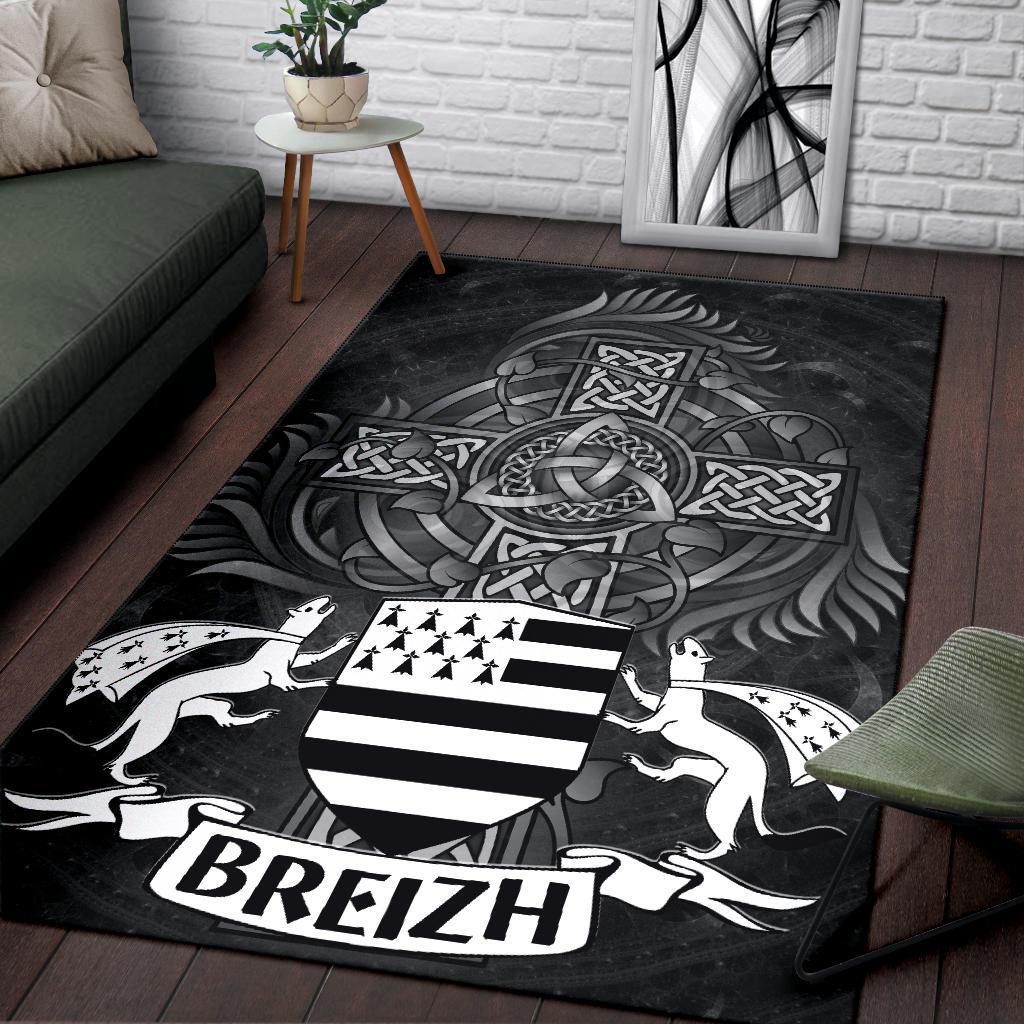 Celtic Area Rug - Brittany Flag With Celtic Cross - Vibe Hoodie Shop