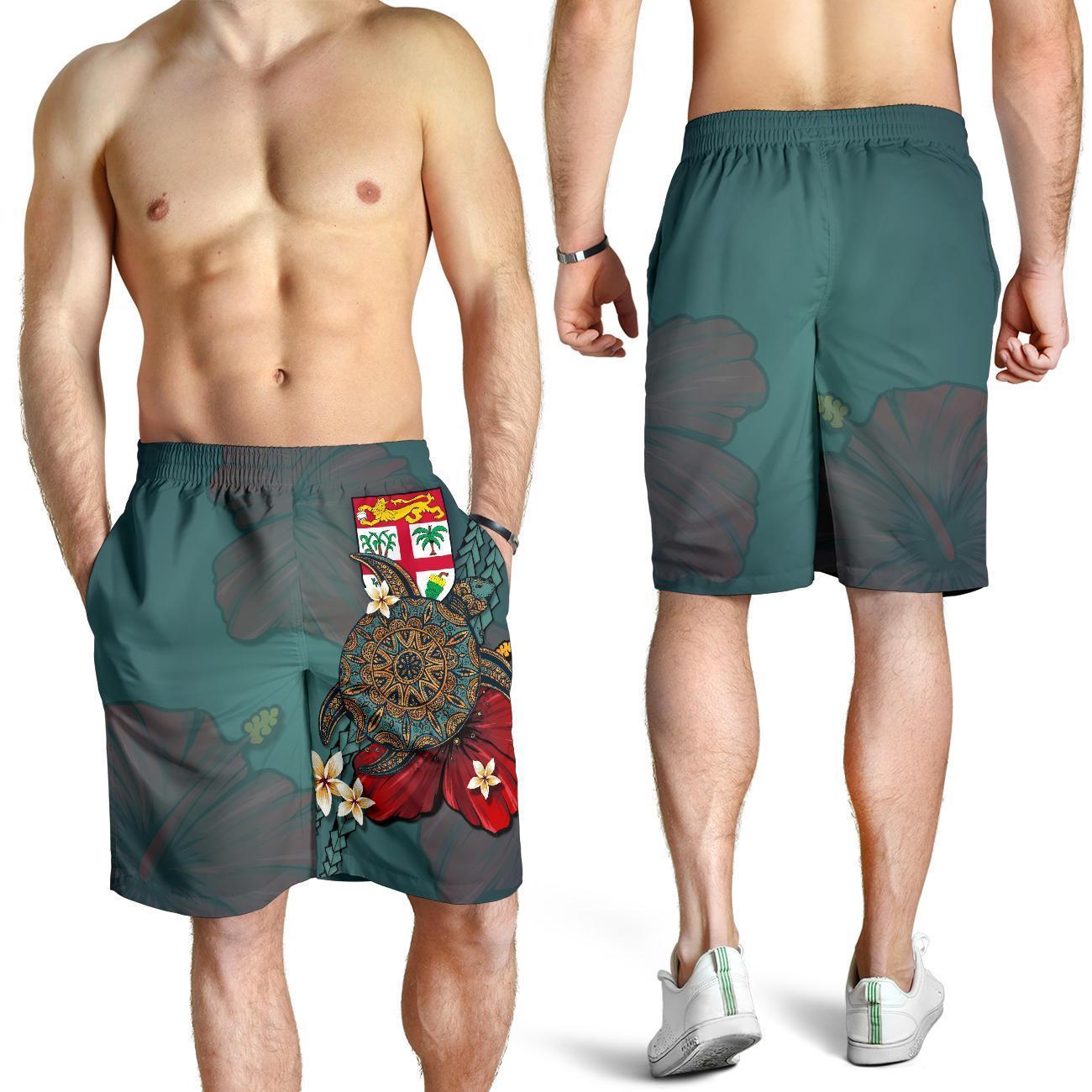 Fiji Shorts Men - Blue Turtle Tribal - Vibe Hoodie Shop