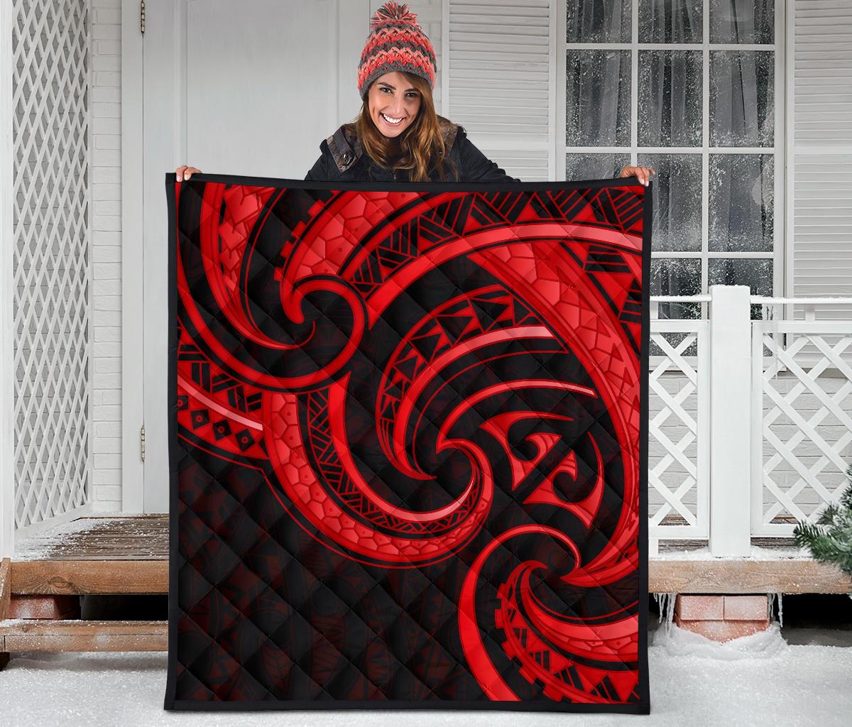 New Zealand Maori Mangopare Premium Quilt Polynesian - Red - Vibe Hoodie Shop