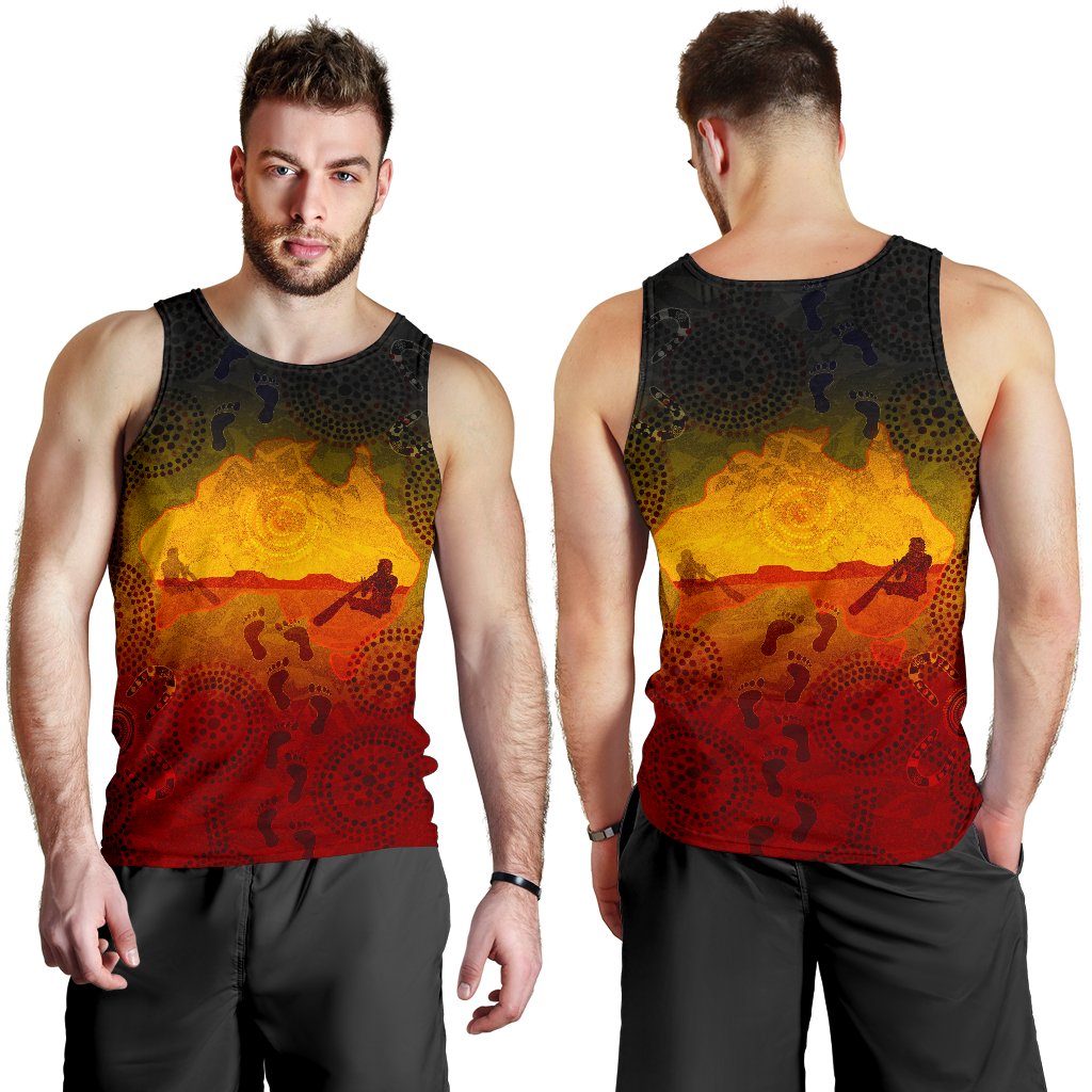 Aboriginal Men's Tank Top, Australian Map with Indigenous Color - Vibe Hoodie Shop