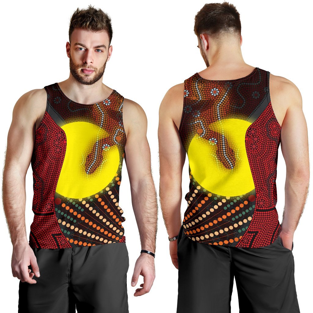 Aboriginal Men's Tank Top - Indigenous Snake Sun Dot Painting - Vibe Hoodie Shop