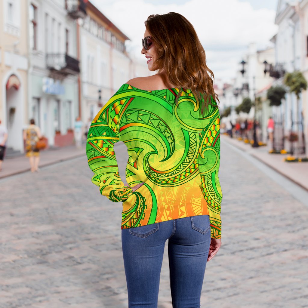 New Zealand Maori Mangopare Women Off Shoulder Sweater Polynesian - Rasta - Vibe Hoodie Shop