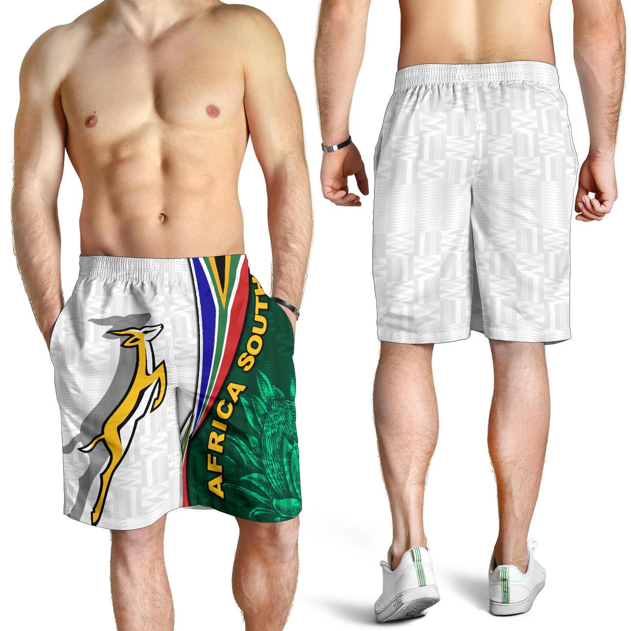 South Africa Men Shorts Springboks Rugby Be Unique - White - Vibe Hoodie Shop