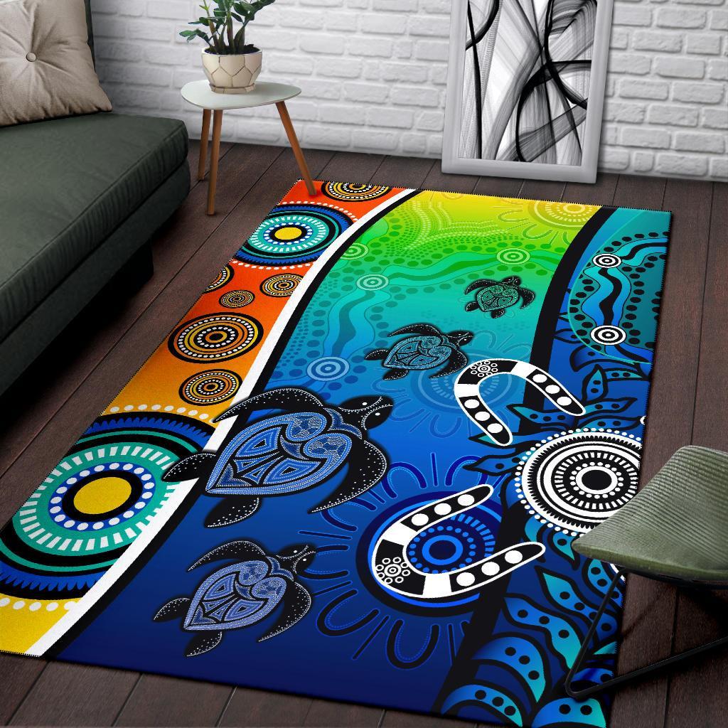 Aboriginal Area Rug - Indigenous Turtle Dot Painting Art - Vibe Hoodie Shop