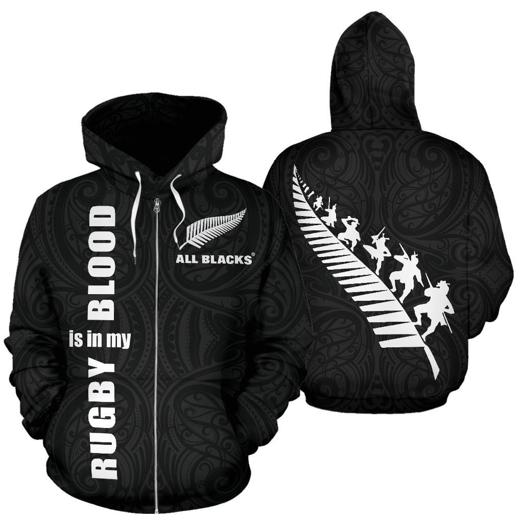 New Zealand Rugby Is In My Blood Zip Hoodie Black - Vibe Hoodie Shop