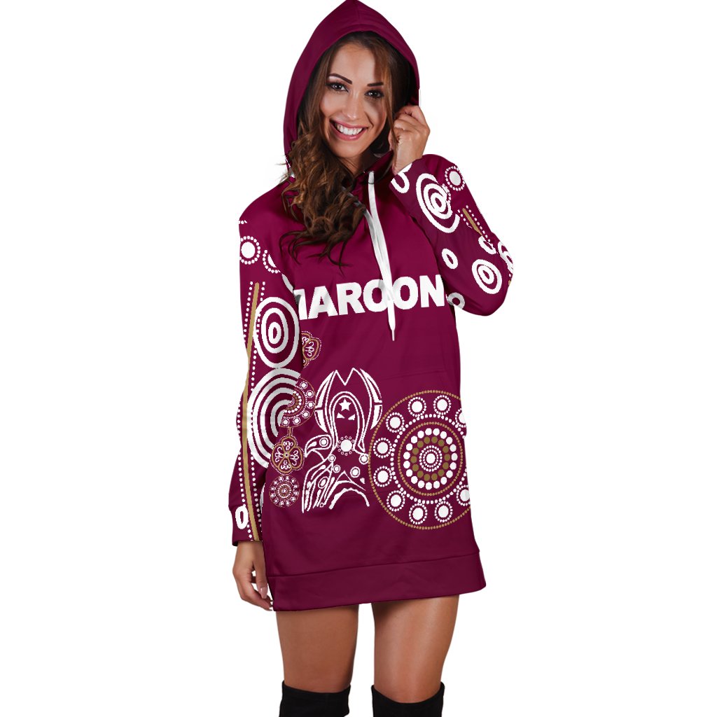 Queensland Women's Hoodie Dress Maroons Simple Indigenous - Vibe Hoodie Shop