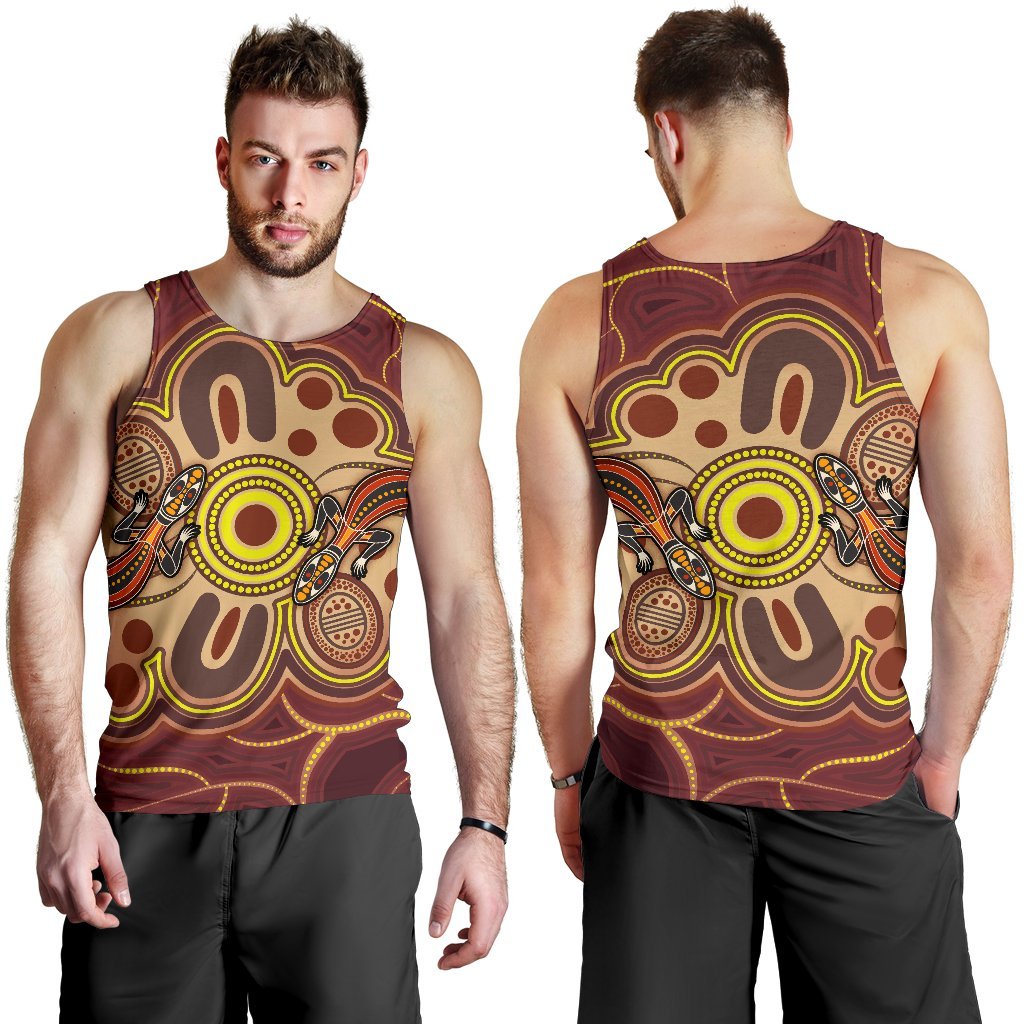 Aboriginal Men's Tank Top, Indigenous Lizard Dot Painting Art - Vibe Hoodie Shop