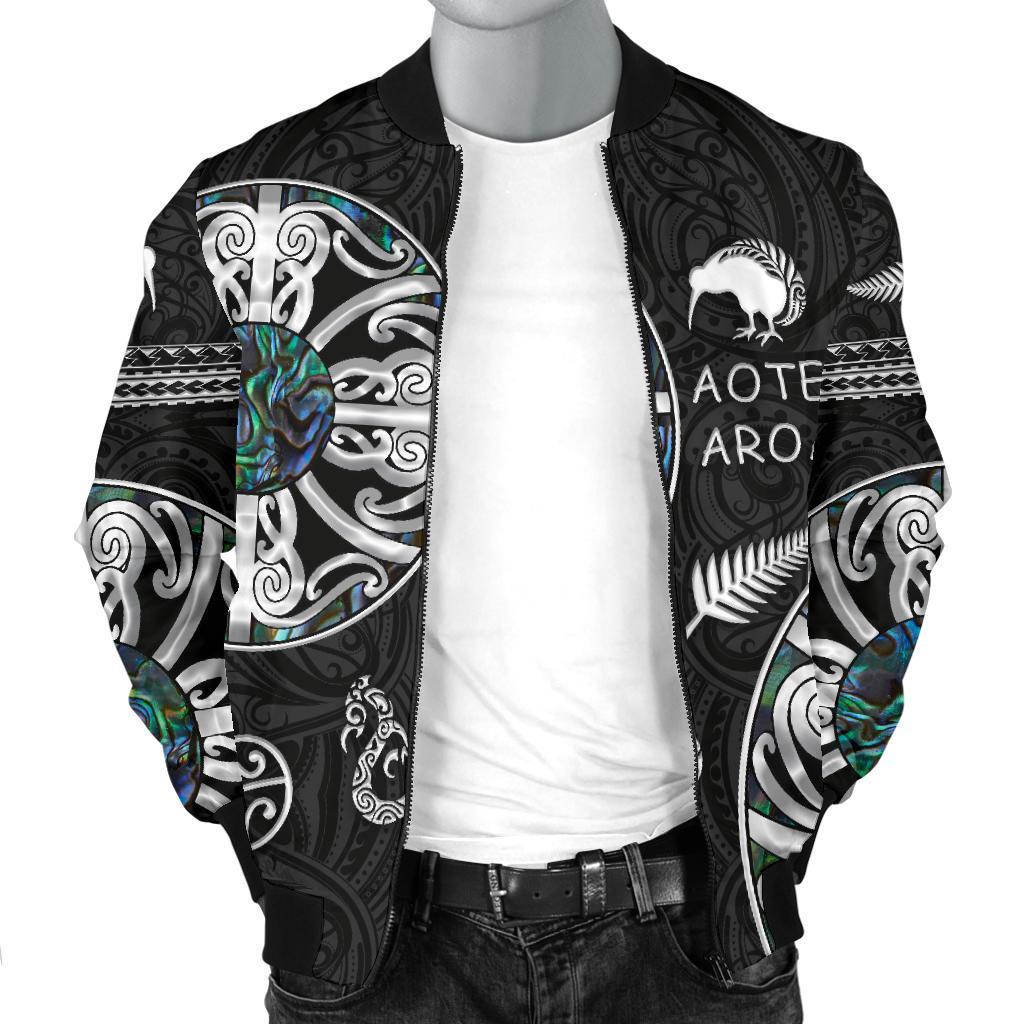 New Zealand Aotearoa Men Bomber Jacket, Maori Mangopare Paua Shell - Vibe Hoodie Shop