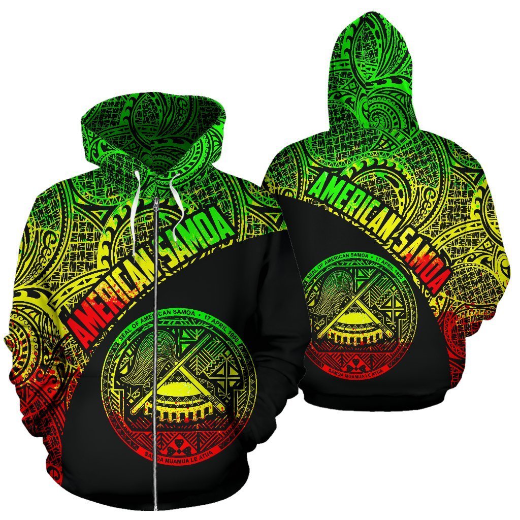 American Samoa Hoodie Coat Of Arms - Rasta Style (Zip) - Vibe Hoodie Shop