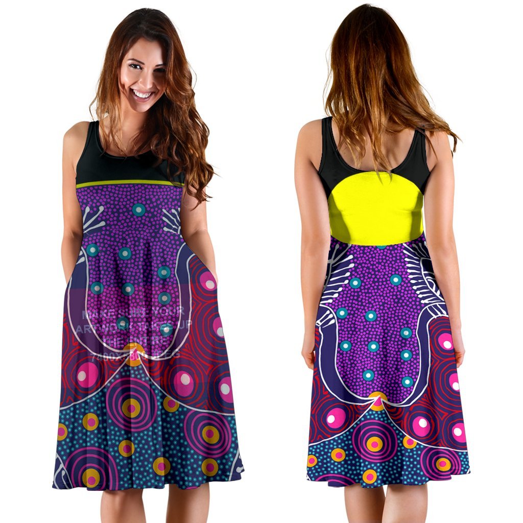 midi-dress-aboriginal-sublimation-dot-pattern-style-violet