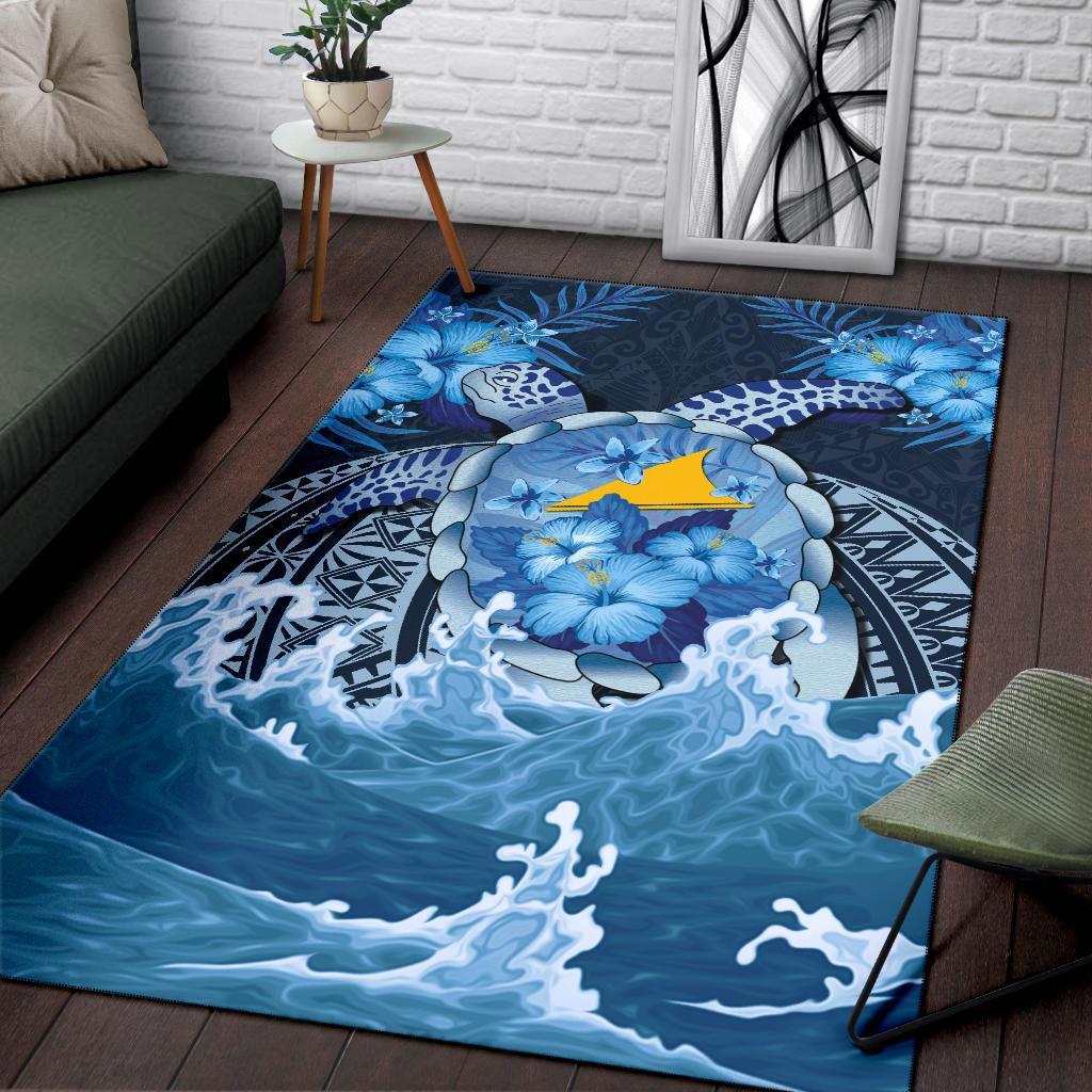 Tokelau Polynesian Sea Turtle Hibiscus Area Rug - Vibe Hoodie Shop