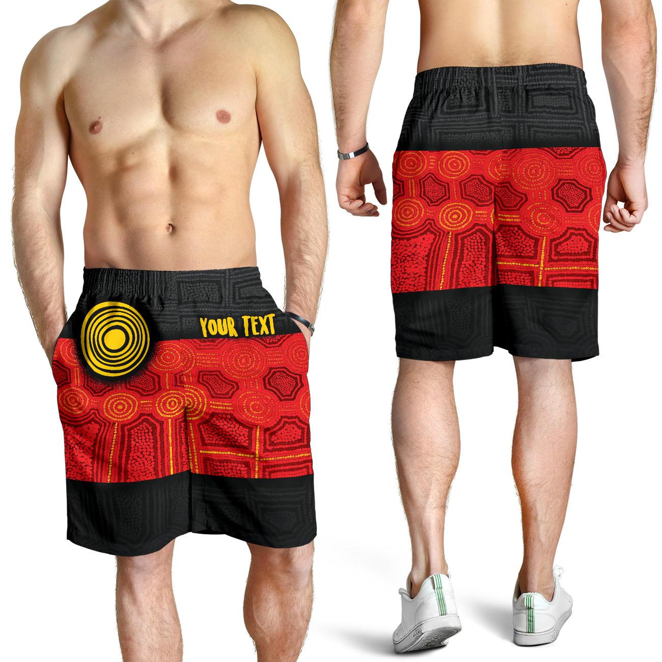 Personalised Aboriginal Men's Shorts - Aussie Indigenous Flag - Vibe Hoodie Shop