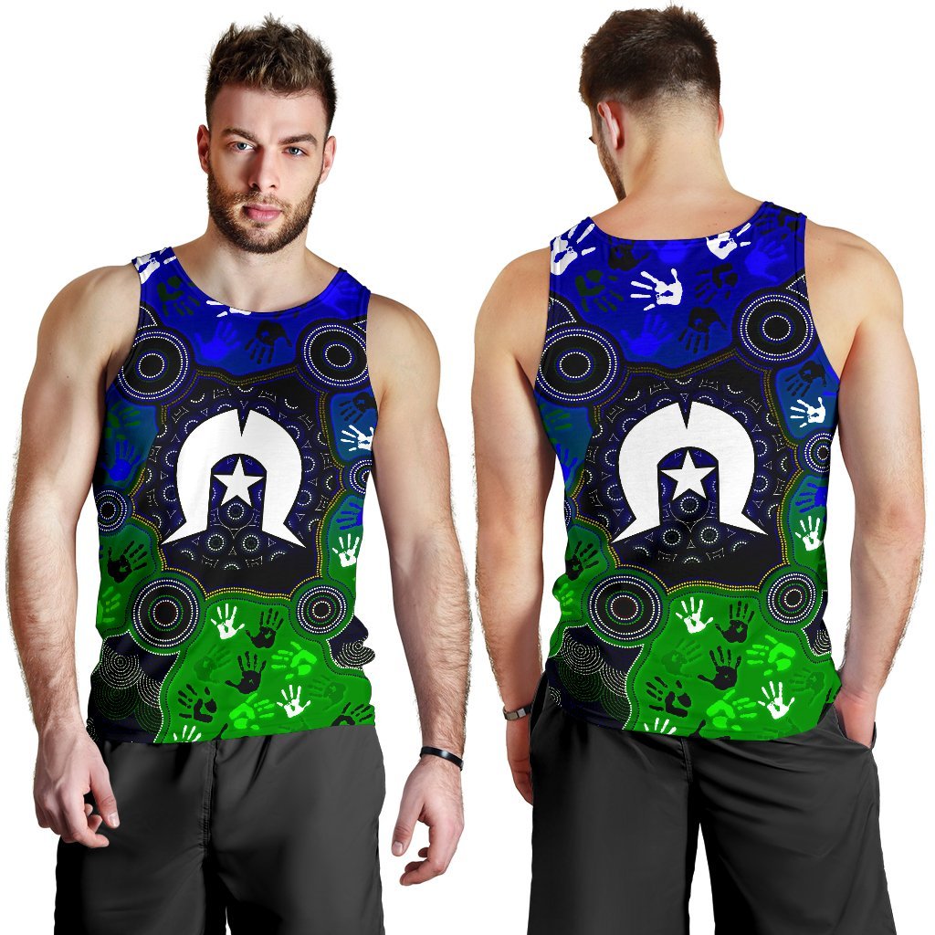 Aboriginal Men's Tank Top - Torres Strait Symbol With Indigenous Patterns - Vibe Hoodie Shop