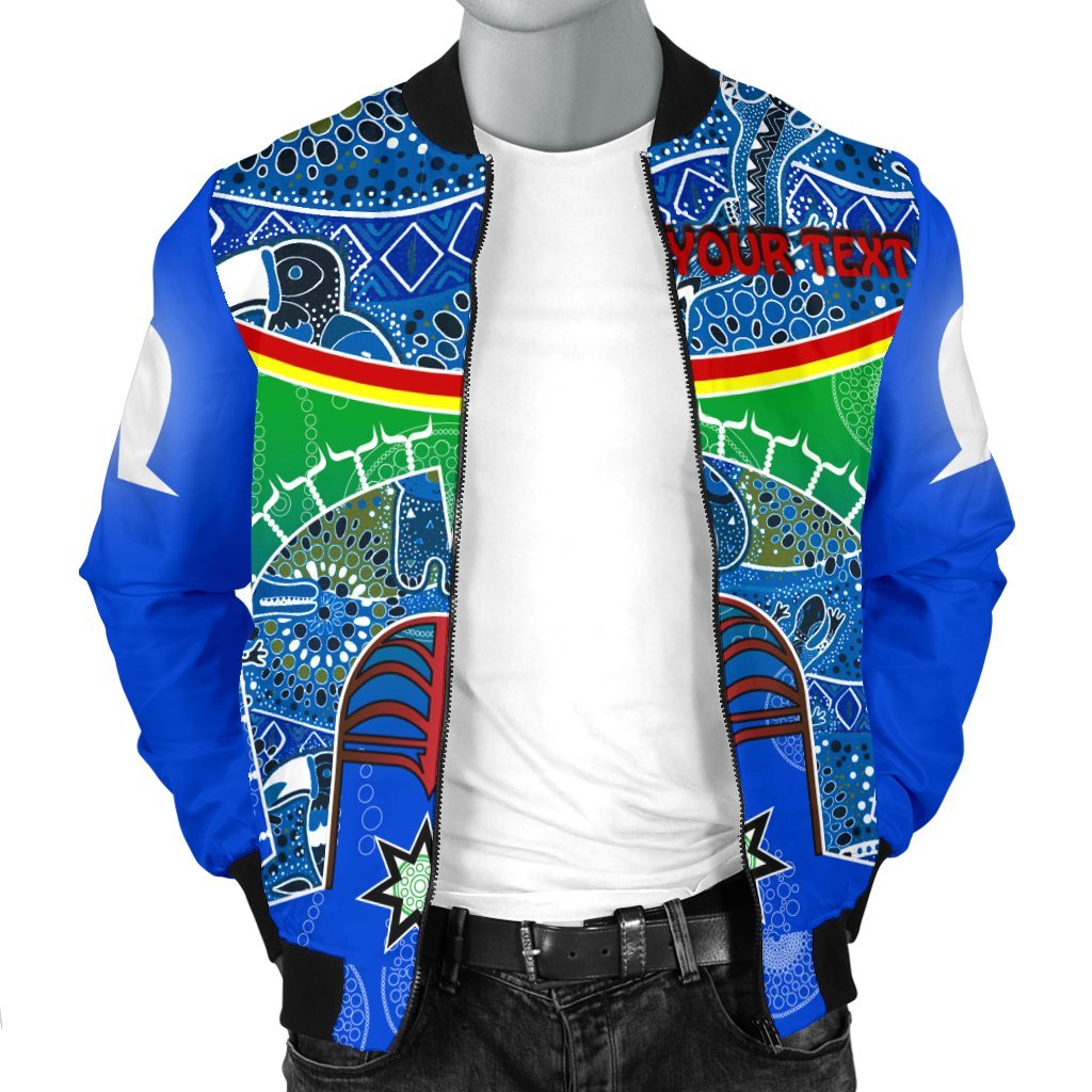 Personalised Men's Bomber Jacket - Torres Strait Symbol With Aboriginal Patterns - Vibe Hoodie Shop