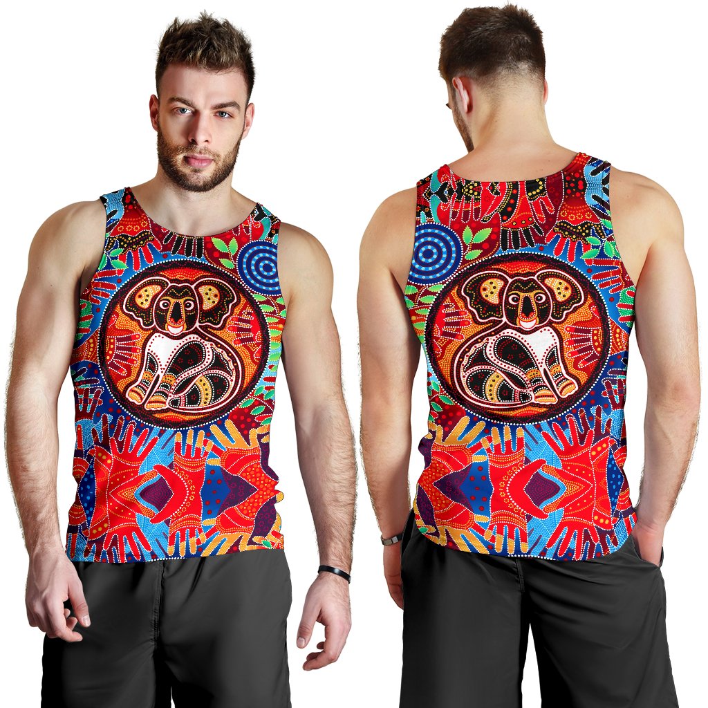 Aboriginal Men's Tank Top, Koala and Hand Art Dot Painting Mens Tank - Vibe Hoodie Shop