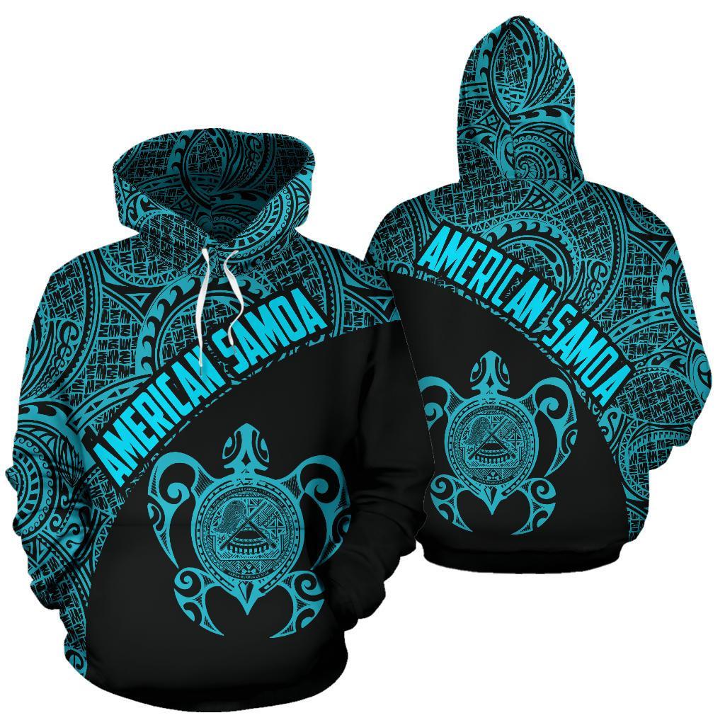 American Samoa Polynesian Hoodie Coat Of Arms In Turtle Blue - Vibe Hoodie Shop