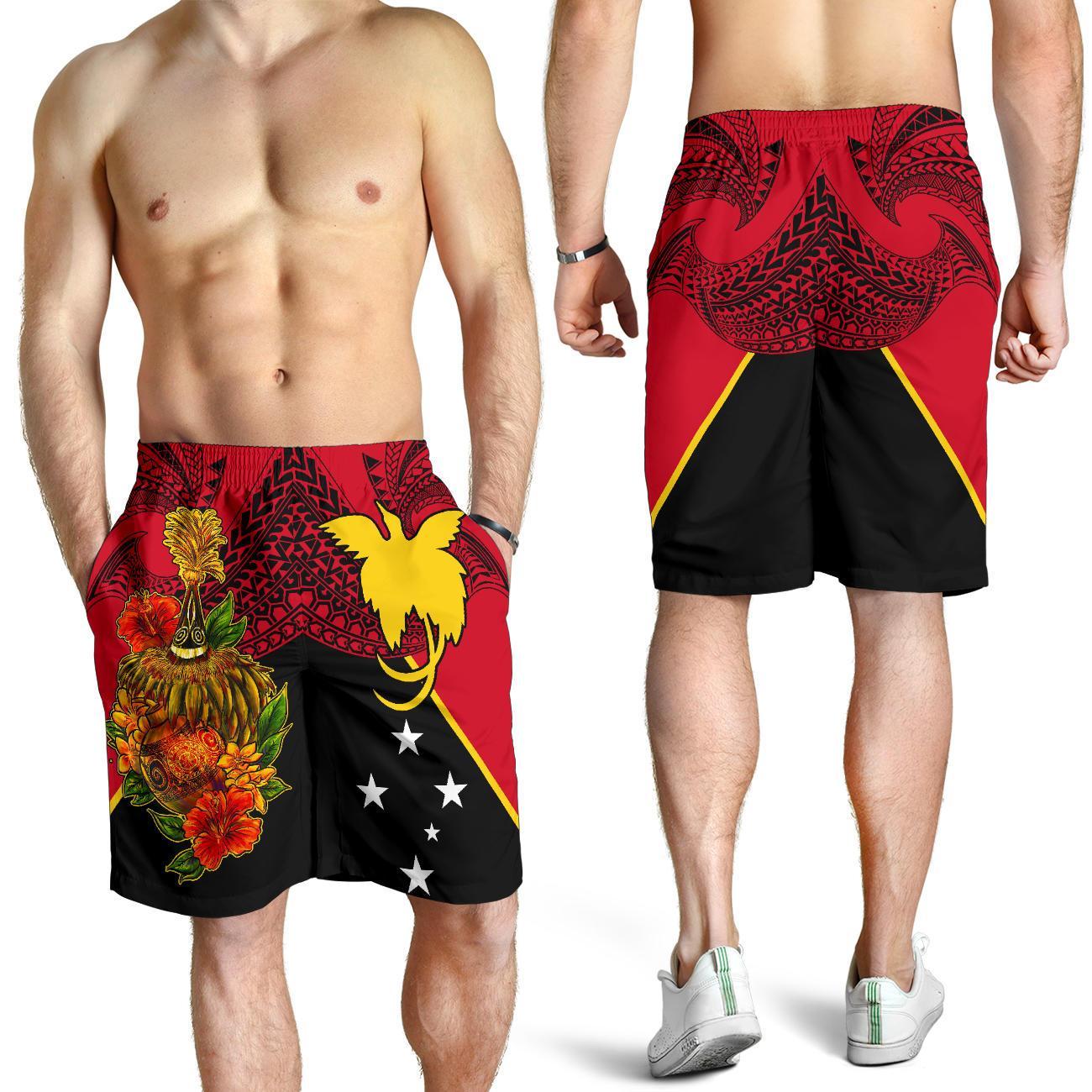 Papua New Guinea Men Shorts - Tumbuan, Duk - duk and Lime Gourd - Vibe Hoodie Shop