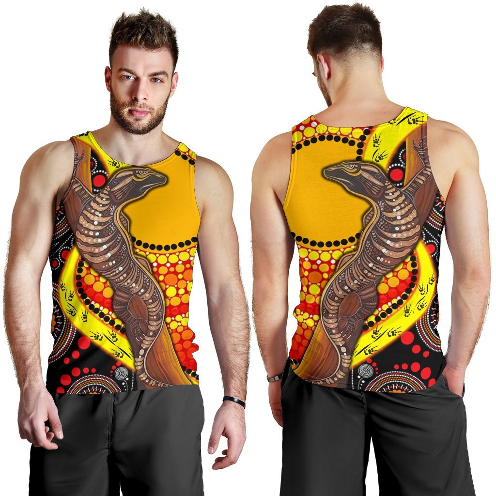 Men's Tank Top - Australian Aboriginal Dot Painting Sun and Lizard - Vibe Hoodie Shop