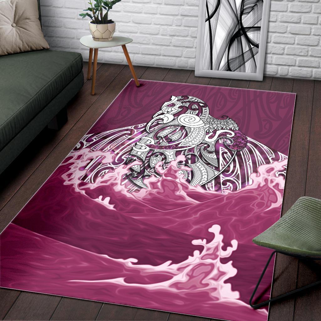 Maori Manaia The Blue Sea Area Rug, Pink - Vibe Hoodie Shop