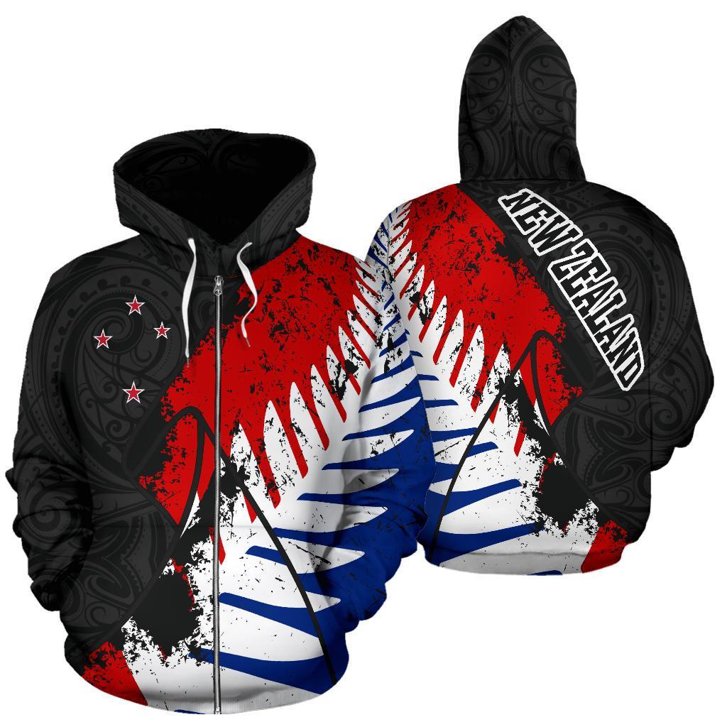 New Zealand Maori Zip Hoodie, Silver Fern Flag Full Zip Hoodie - Vibe Hoodie Shop