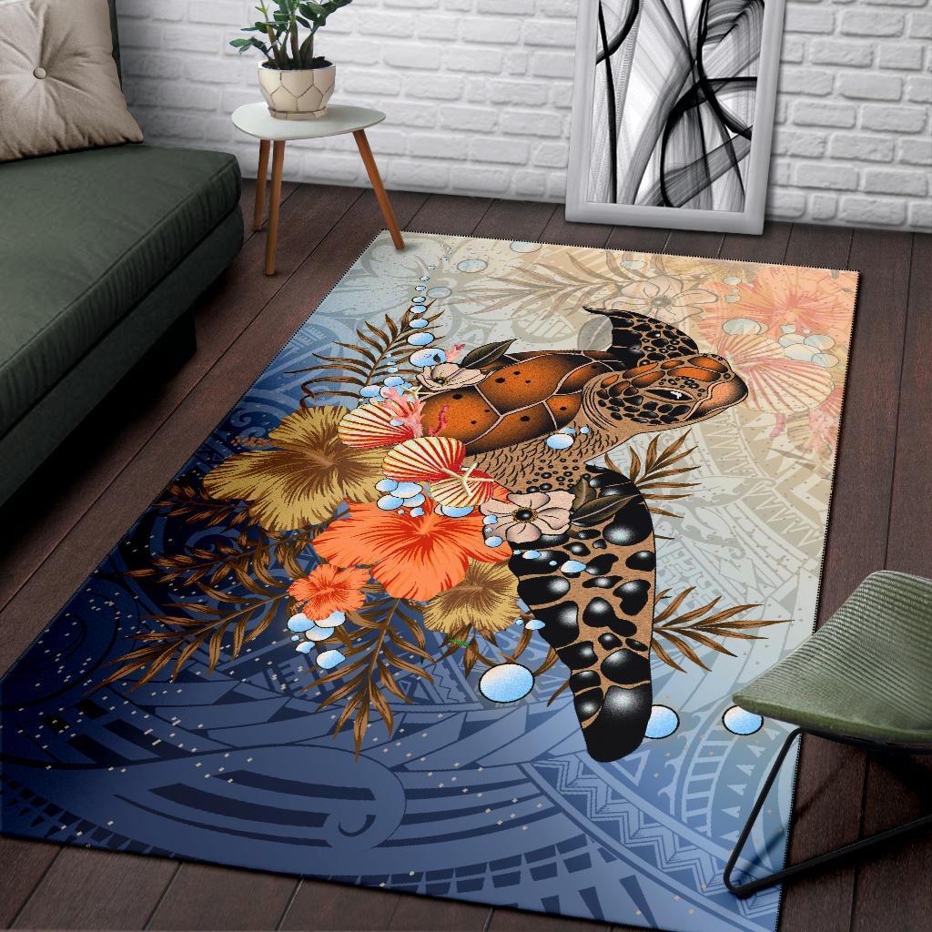 Polynesian Turtle Hibiscus Sea Shell Area Rug - Vibe Hoodie Shop