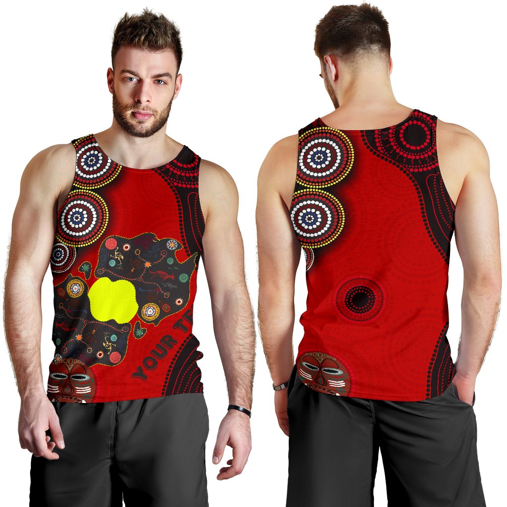 (Custom Text) Aboriginal Men's Tank Top, Australian Map Dots Pattern - Vibe Hoodie Shop