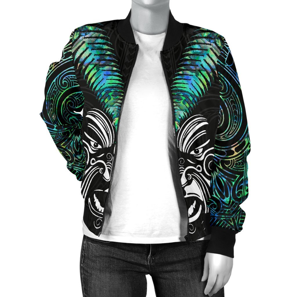 New Zealand Maori Moko Women's Bomber Jacket Paua Shell - Vibe Hoodie Shop