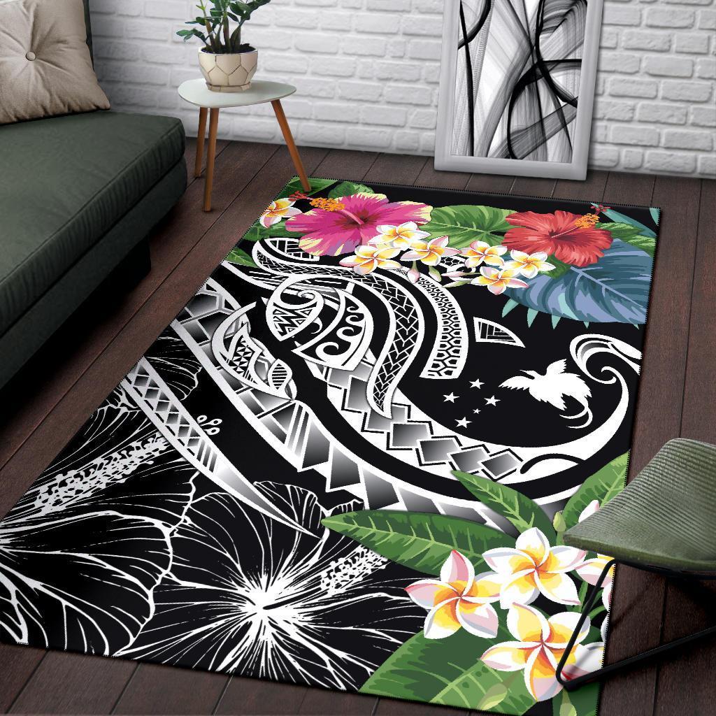 Papua New Guinea Polynesian Area Rug - Summer Plumeria (Black) - Vibe Hoodie Shop