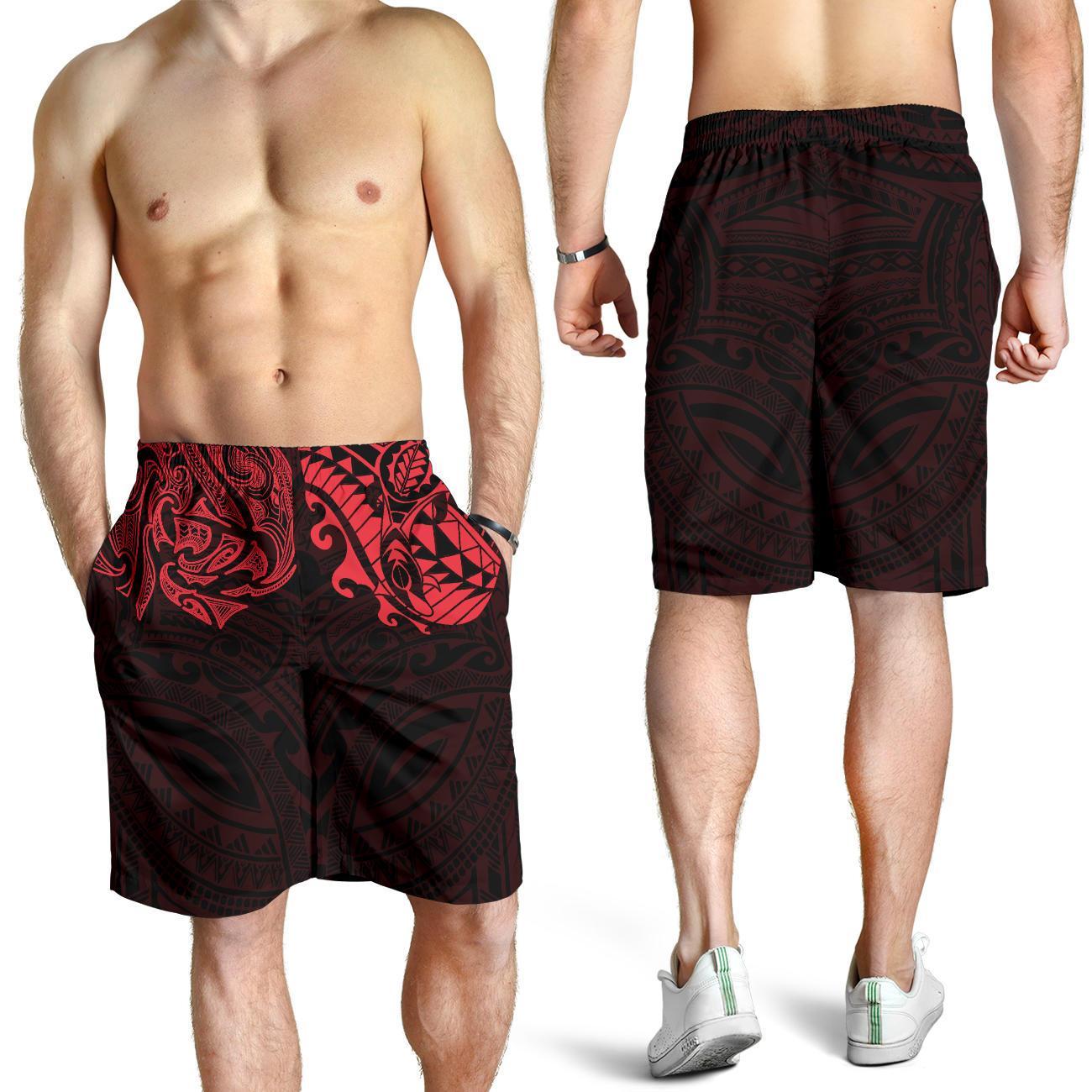 New Zealand All Over Print Men's Shorts, Maori Polynesian Tattoo Red - Vibe Hoodie Shop