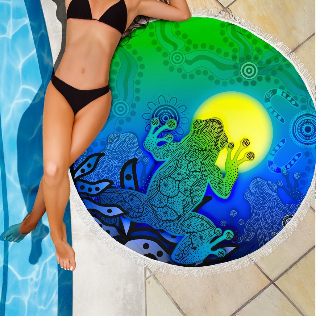aboriginal-beach-blanket-indigenous-frog-blue