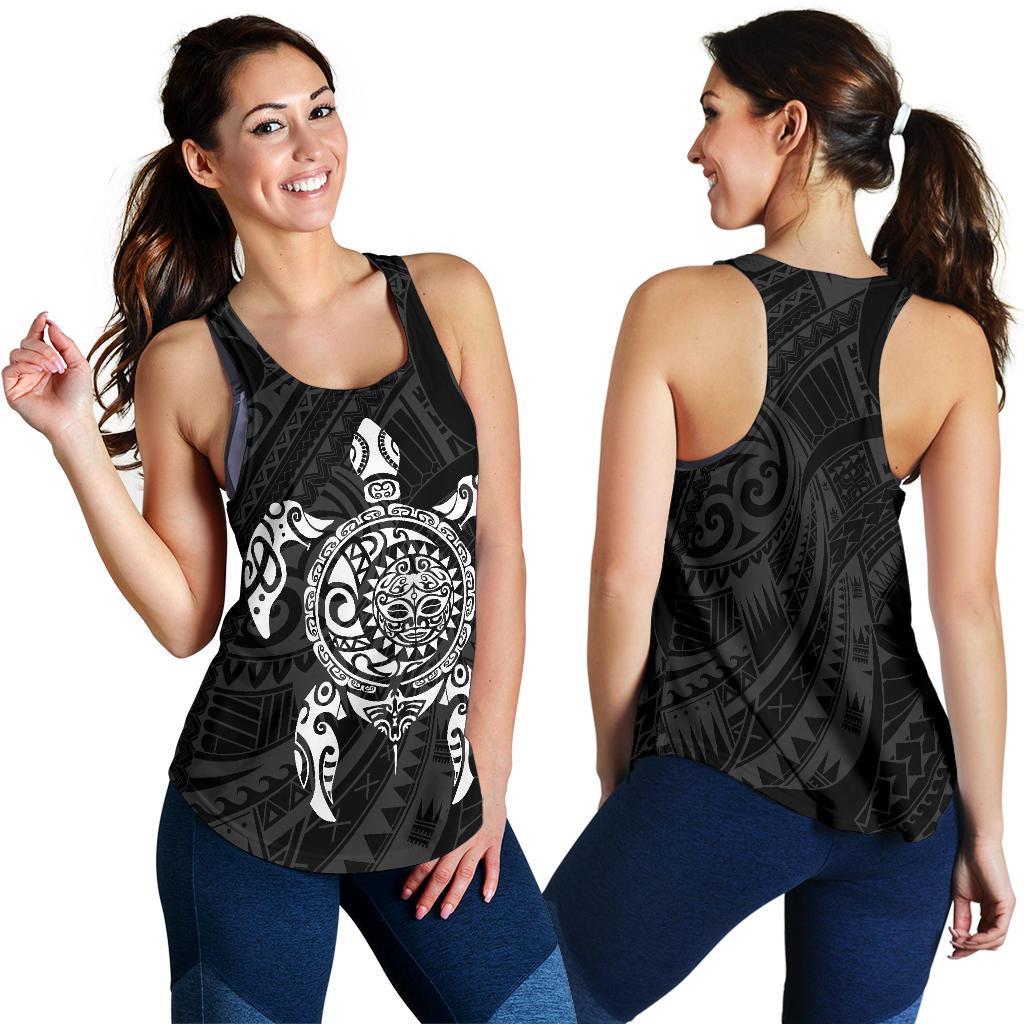 New Zealand Women Racerback Tank, Maori Turtle Tattoo Golf Shirts - White - Vibe Hoodie Shop