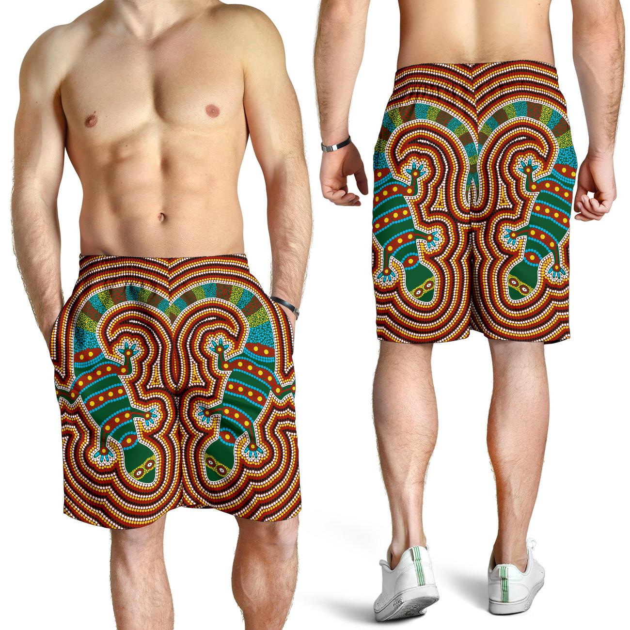 Aboriginal Men's Shorts, Lizard Dot Painting Patterns - Vibe Hoodie Shop