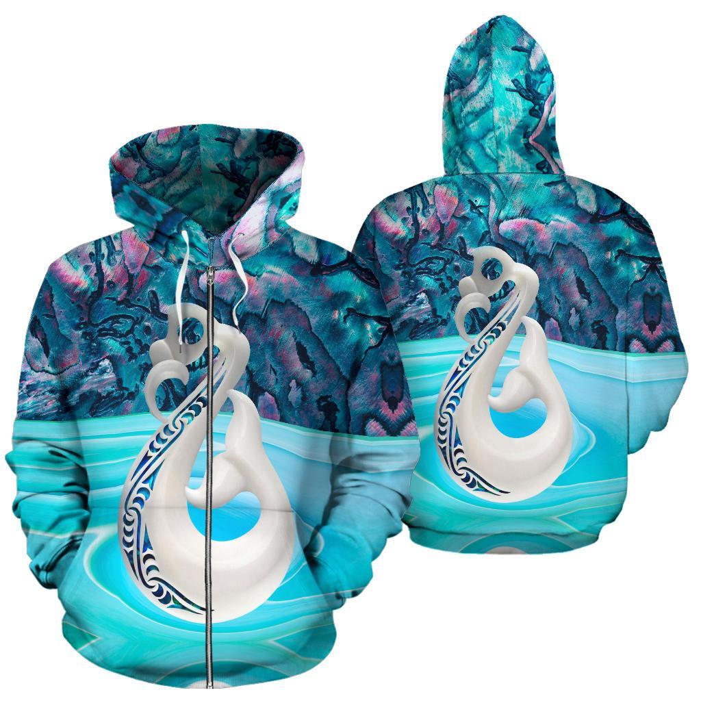 Maori Manaia x Paua Shell New Zealand Zip Hoodie - Vibe Hoodie Shop