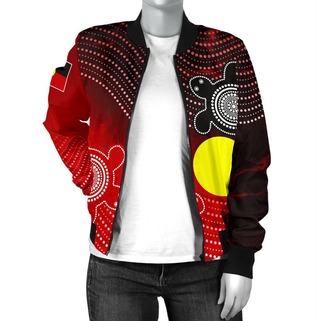 Aboriginal Women's Bomber Jacket - Indigenous Circle Dot Painting Style - - Vibe Hoodie Shop