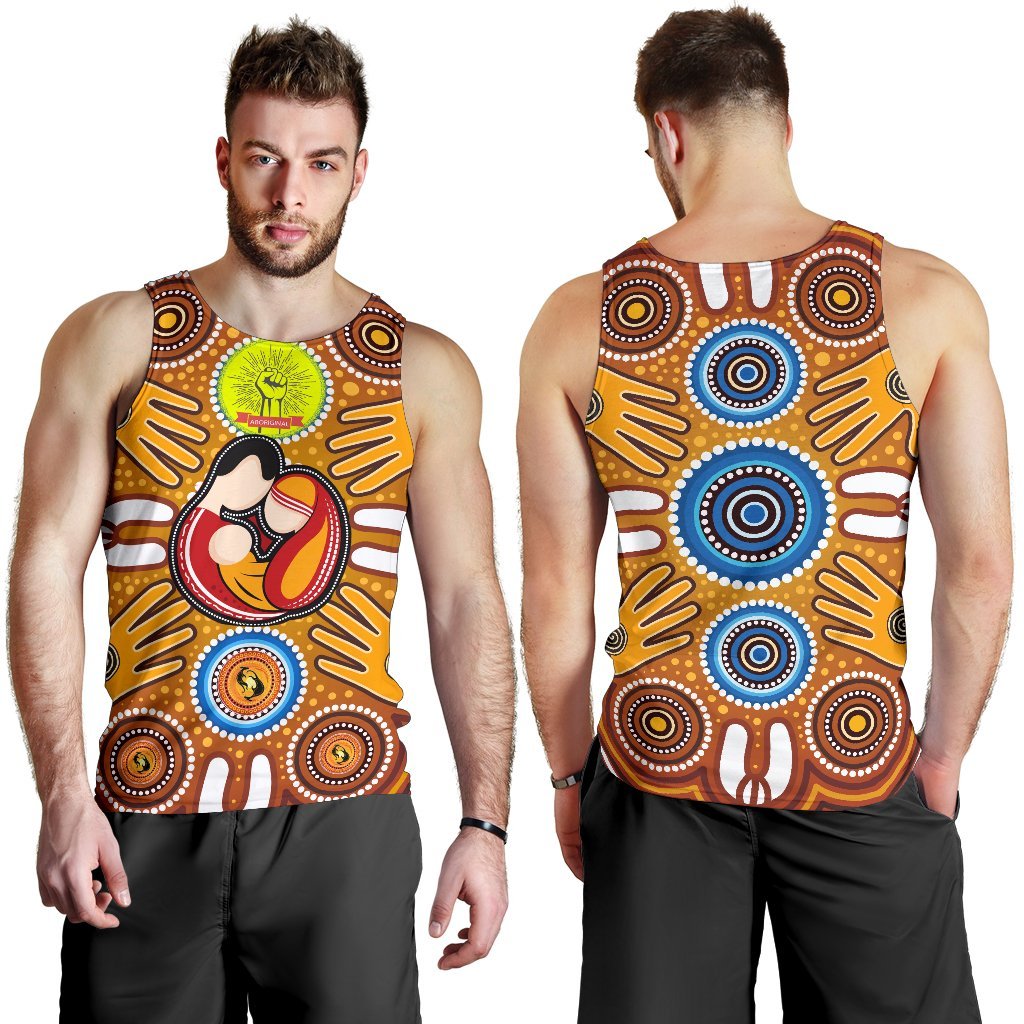 Men's Tank Top - Aboriginal Family With Dot Painting art - Vibe Hoodie Shop