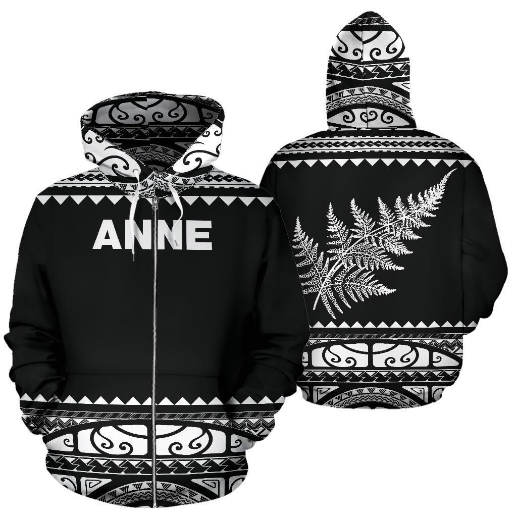 New Zealand Maori Zip Up Hoodie, Aotearoa Silver Fern Zipper Hoodie White - Customized K4X Anne - Vibe Hoodie Shop