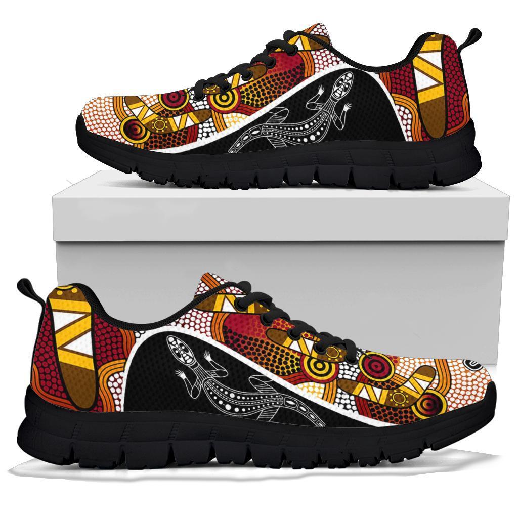 Aboriginal Sneakers, Lizard Boomerang Patterns Aboriginal Dot Shoes - Vibe Hoodie Shop