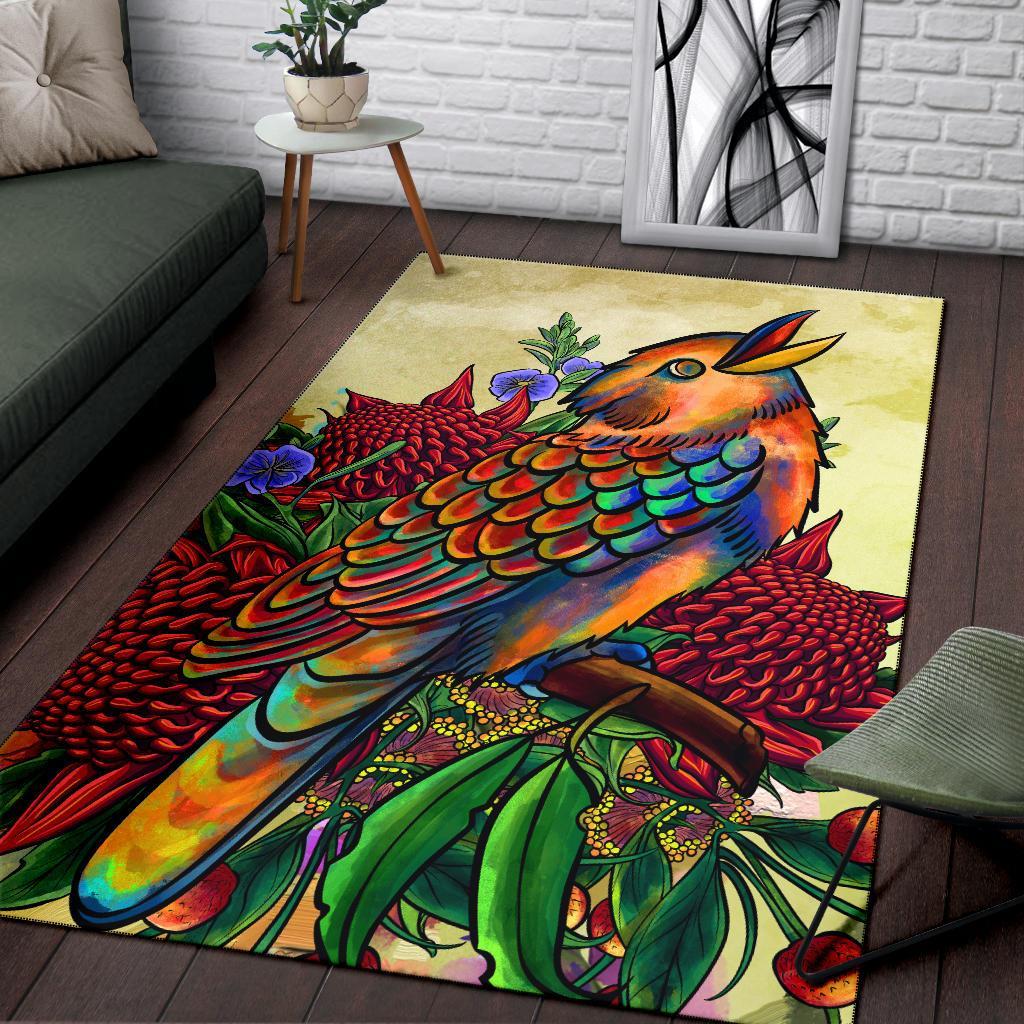 Area Rug - Australia Kookaburra With Waratah - Vibe Hoodie Shop