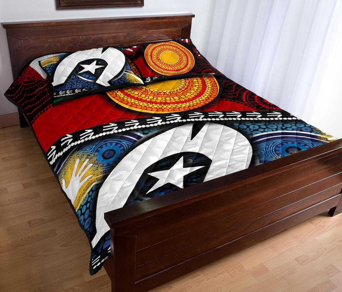 Quilt Bed Set - Australian NAIDOC Aboriginal and Torres Strait Islands Flags - Vibe Hoodie Shop